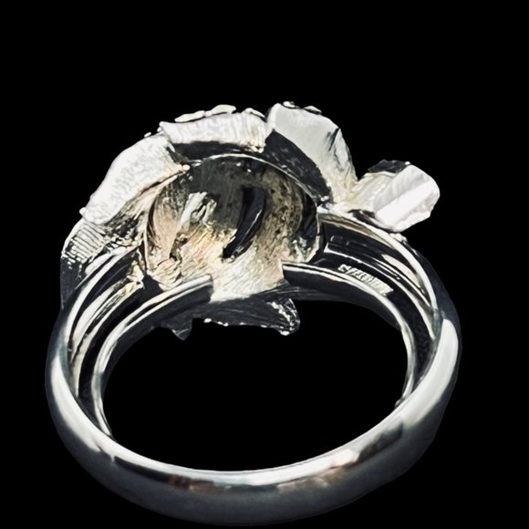 Vintage Silver Tone Rhinestone Flower Adjustable Ring (R326) - Picture 7 of 7